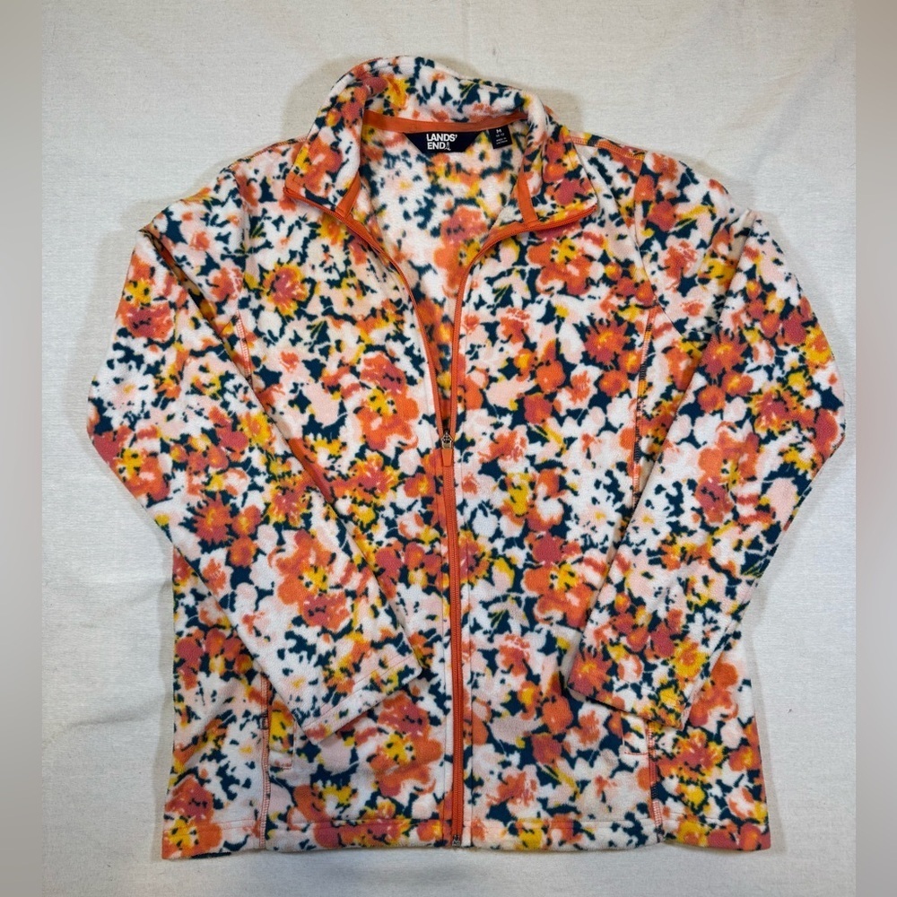 Lands' End Floral Women's Full Zip Fleece Pullover size M - Picture 1 of 8